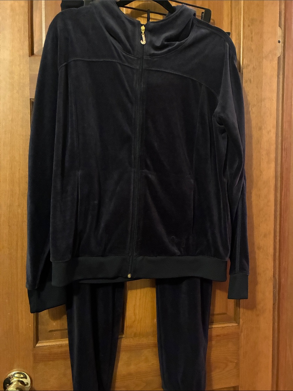 Juicy Couture Women's Navy Velour Zip-Up Jacket and Pants